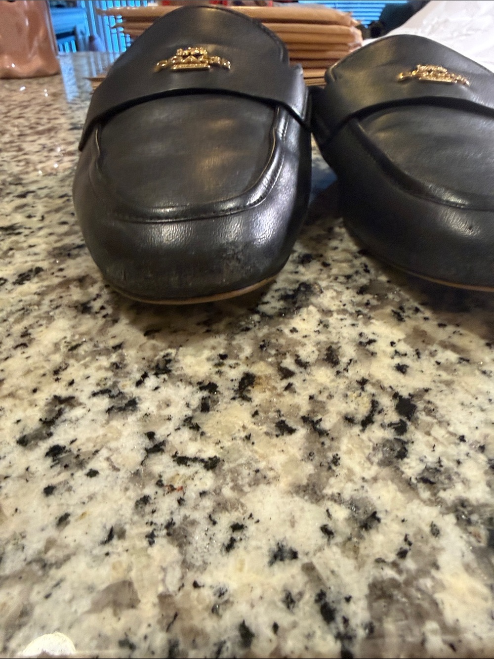 Coach Black Leather Slip-On Mule Loafers with Gold Logo - Picture 3 of 6